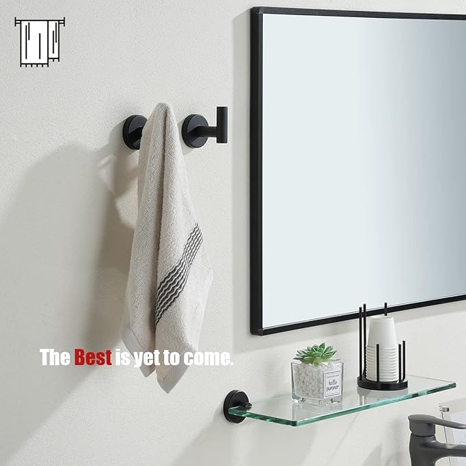 JQK Black Bathroom Towel Hook, Coat Robe Clothes Hook for Bathroom Kitchen Garage Wall Mounted (2 Pack), 304 Stainless Steel Matte Black, TH100-PB-P2-NeatNest