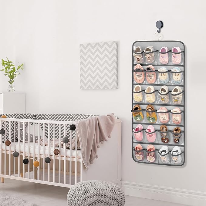 Dual-sided Hanging Baby Shoes Organizer Closet Toddler Shoe Storage Holder for Kids Bow Socks Underwear (GREY)-NeatNest
