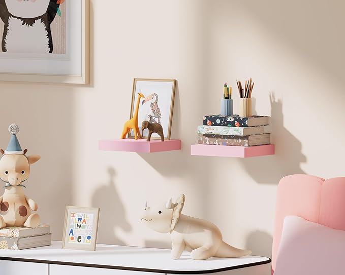 Floating Shelves for Wall – Solid Wood Square Design Wall Shelf with Hidden Brackets, Space Saving Storage & Decorative Display Shelf for Bathroom, Bedroom, Living Room & Kitchen
