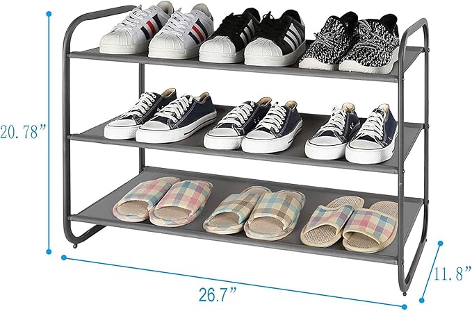 MAX Houser 3-Tier Shoe Rack, Fabric Shoe Shelf for Closet Bedroom Entryway (Dark Grey)-NeatNest