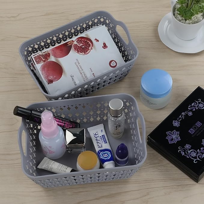 Kekow Gray Mini Plastic Storage Tray Basket with Handle, 12-Pack-NeatNest
