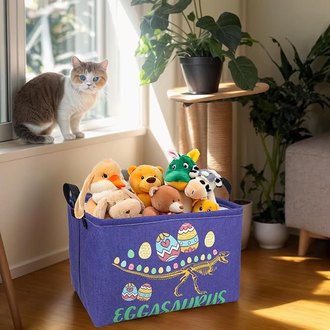 Dinosaur Easter Basket for Kid Large Empty Baby Rectangular Cute Easter Gift Bunny Eggs Décor Storage Basket (Skeleton Dinosaur)-NeatNest