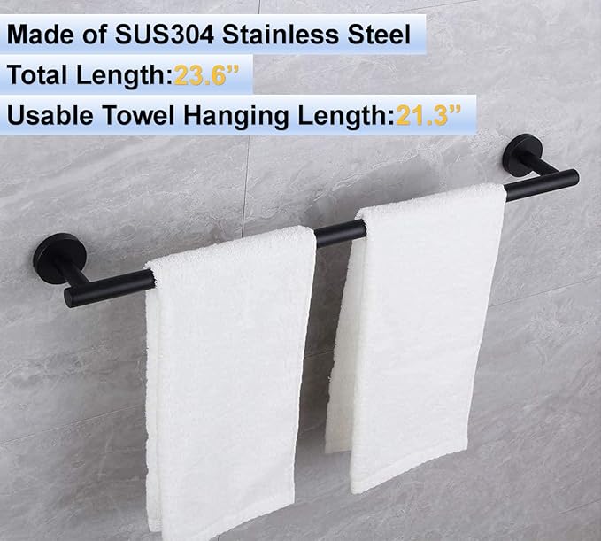 24 Inch Towel Bar 2 Pack for Bathroom 9/12/16/24/28/33 Inch Kitchen Hand Towel Holder Matted Black Stainless Steel 304 RUSTPROOF Wall Mount Towel Rod 2 of Pack (2, Matted Black, 24 Inch)