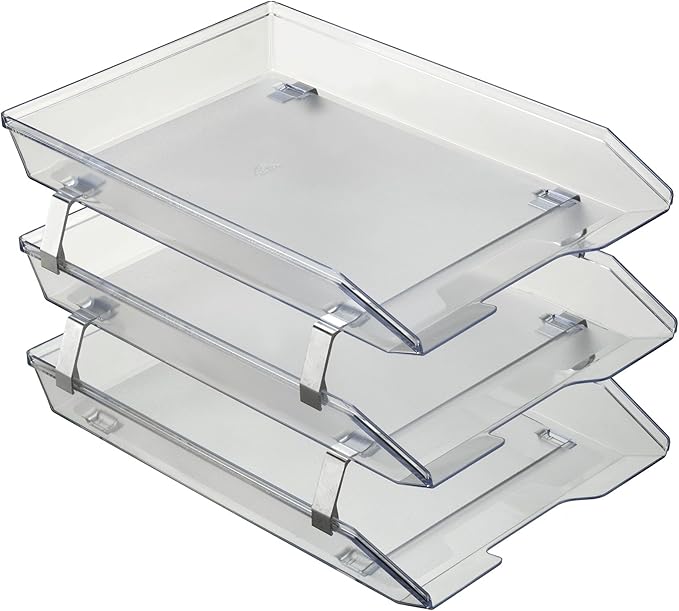 Acrimet Facility 3 Tier Letter Tray, Front Load, Letter Size/A4, Desktop File Organizer, Plastic (Clear Crystal Color)-NeatNest