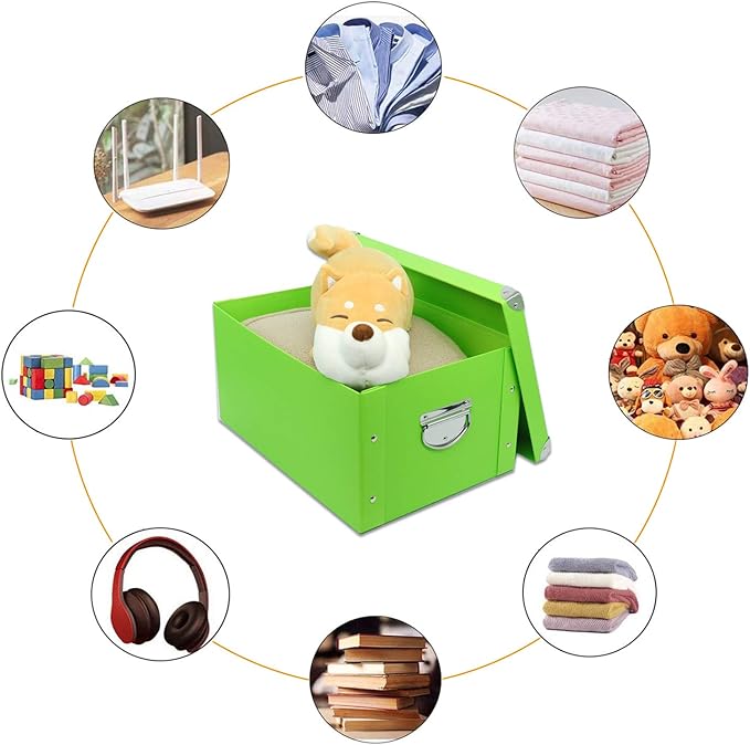 GUOZI Collapsible Storage Box, Decorative Memory Box with Lid & Metal Reinforced Corners, Cardboard File Bin with Handles, Organizer Gift Box for Keepsake Toy Photos Office Nursery Wardrobe Bookshelf-NeatNest