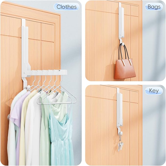 4 Packs Over The Door Drying Rack, Folding Over Door Hanger Hooks, Portable Space Saving Collapsible Coat Towel Racks for Laundry Room Bathroom Home Organization Travel Drying Storage (4Pack, White)