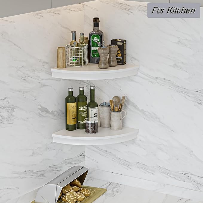 HAO Floating Corner Shelf Invisible Wall Mounted Shelves Radial Shape Cable Wire Hole Pattern Perfect for Bedroom Bathroom Living Room Kitchen Set of 2 White-NeatNest