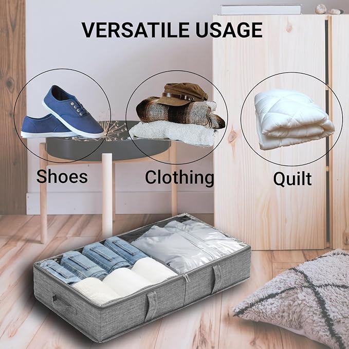 2 Packs Under Bed Storage Containers, Foldable Clothes Draw Organizers with Adjustable Dividers, Handles, Clear Window, Closet Storage Bins for Clothing, Shoes, Blankets-NeatNest