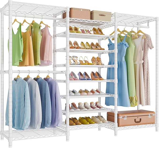 VIPEK S3 Freestanding Clothes Rack Heavy Duty Garment Rack 6-Tier Shoe Racks Closet Storage Organizer Large Wardrobe, Hanging Rod, Adjustable Metal Shelf, 68.9" L x 15.7" W x 76.4" H, White-NeatNest