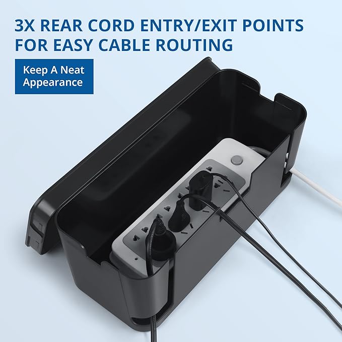 Cable Management Box Black, 2Pack Cord Organizer Box - Extra Large and Medium Size, Cord Hider Box to Conceal Power Strips on Desk or Floor, Made from Electrically Safe ABS Material