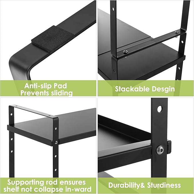 Expandable Cabinet Shelf Organizer Rack, Stackable Kitchen Counter Storage Shelves Stand, Adjustable Height Pantry Shelf Spice Rack (Black, 1 Pack)-NeatNest