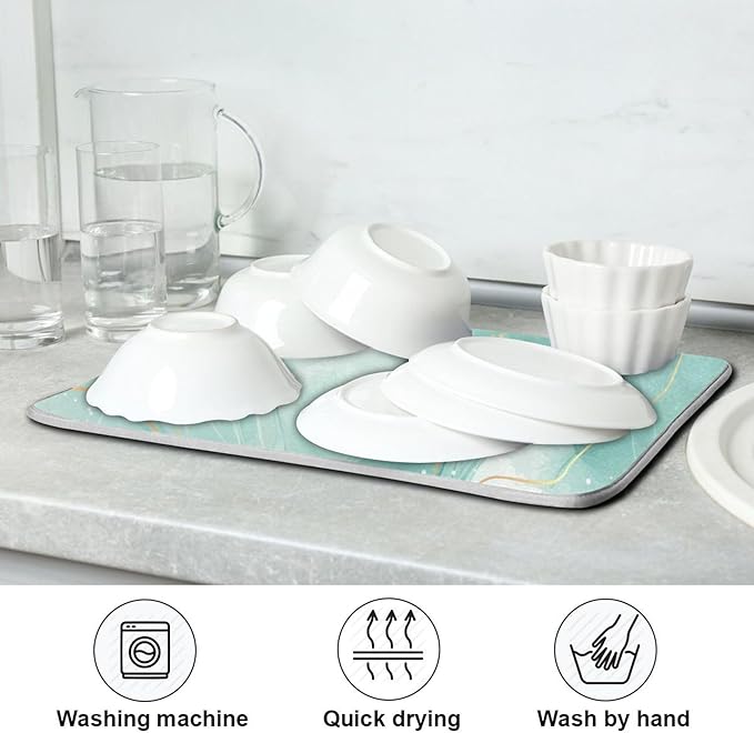 Dish Drying Mats for Kitchen Counter Green Turquoise Cyan Mint Liquid Microfiber Drying Matt for Countertop Sink Dishes Medium 16 x 18 Inches