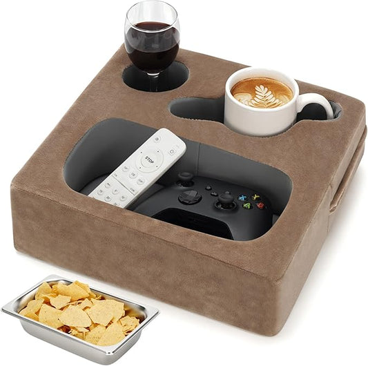 Couch Cup Holder, Couch Caddy, Couch Drink Holder, Bed Cup Tray, Sofa Cup Holder Remotes Holder for Cups, Headphones, Snacks and Phones, Use it on Car, Pack, Beach, RV, and More(Lightbrown)-NeatNest