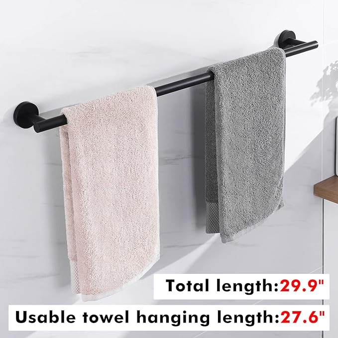 KES 27.6 Inches Matte Black Bathroom Towel Bar Shower Hand Towel Holder Hanger SUS304 Stainless Steel RUSTPROOF Wall Mount, Total Length 29.9 Inch, A2000S75-BK