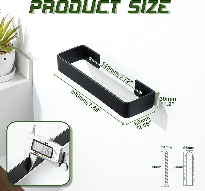 Alise Hand Towel Holder Black Towel Bar for Bathroom Wall Mount,SUS304 Stainless Steel Towel Rack for Bathroom and Lavatory,Kitchen,8'' Bath Towel Hanger Towel Rail