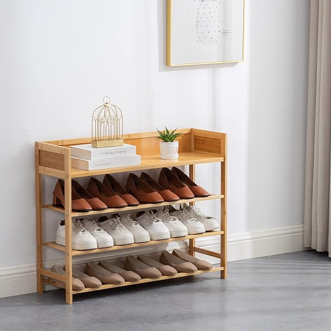 Bamboo Shoe Rack Organizer, 4 Tier Shoe Shelf Storage Organizer, for Entryway, Hallway, and Closet (Nature-31.5)-NeatNest