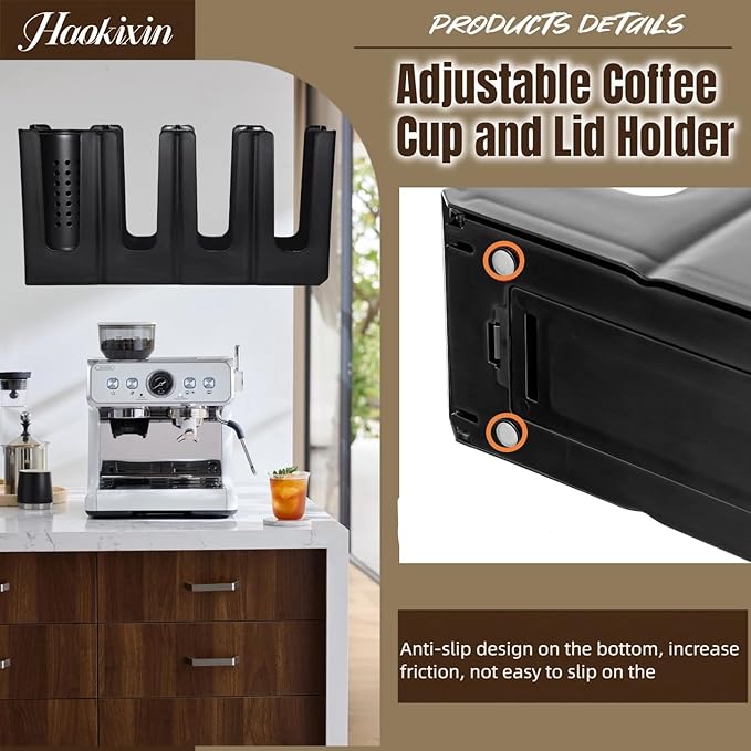 Cup Holder and Lid Dispenser with Straw Storage, Disposable Coffee Paper Cup Plastic Organizer, 7 Adjusting & 4 Compartment, for Cafe Station Bar Kitchen Restaurant Office Home Countertop, Adjustable-NeatNest