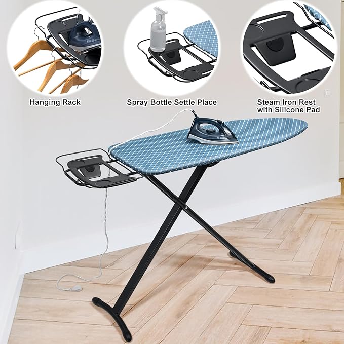 Duwee 17"x46" Ironing Board Full Size,Deluxe Ironing Board with Steam Iron Rest,Heat Resistant Cover and Thicken Felt Pad, Adjustable Height,Heavy Sturdy Legs