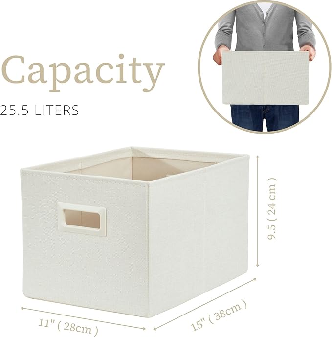 DECOMOMO Storage Bins for Shelves Robust Fabric Closet Bins for Shelves Toy Storage Clothes Books (Pack of 3 – Beige)-NeatNest