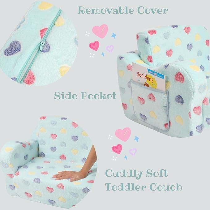 Extra Wider Seating Toddler Couch, 2-in-1 Toddler Soft Couch Fold Out with Star Pillow, Convertible Sofa to Lounger for Girls and Boys-NeatNest