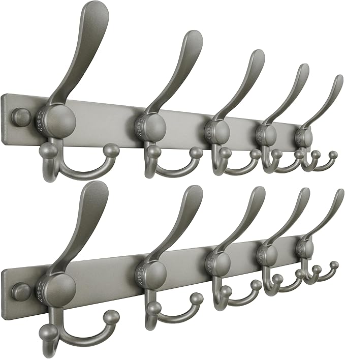 Dseap Coat Rack Wall Mount 2.0 Pro: Heavy Duty 300% Thicker, 16" Stud Mount, Stainless Steel Wall Coat Hooks Hanger for Clothes Jackets Hats Entryway Closet, MaxStrong Series, Grey, Pack of 2