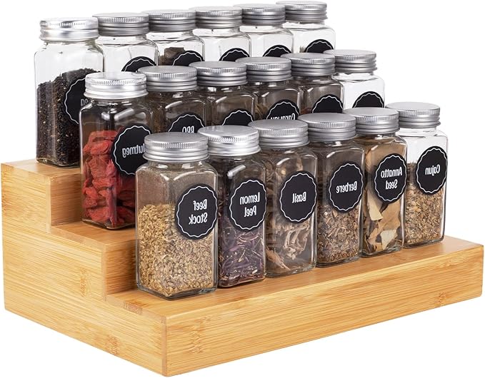 Bamboo Spice Rack Organizer for Cabinet 3 Tier Countertop Step Spice Shelf for Kitchen Storage and Organizer (2 Pack, Cabinet)-NeatNest