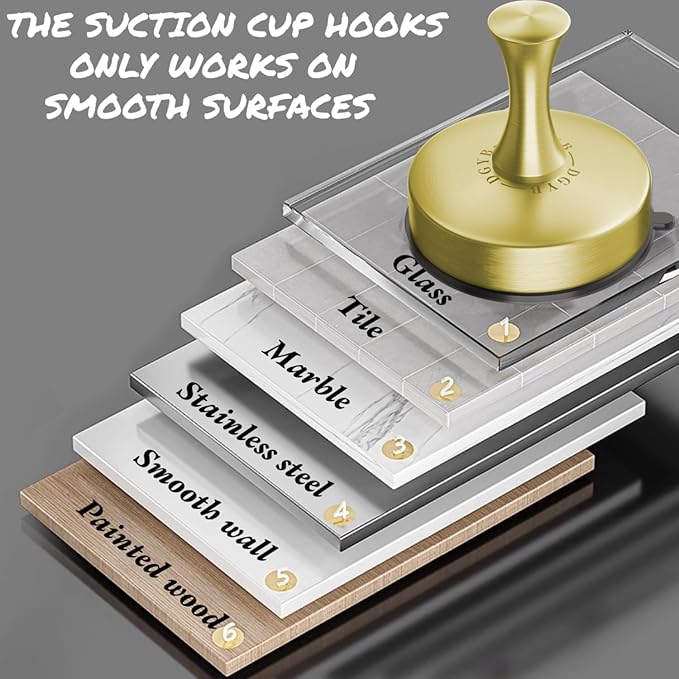 DGYB Suction Cup Hooks Set of 2 Suction Bathroom Hook for Wall Gold Shower Hooks for Inside Shower 304 Stainless Steel Towel Hook for Glass Door Hanging Robe, Loofah, Coats-NeatNest