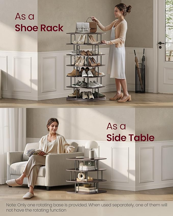 VASAGLE 7-Tier Shoe Rack, Rotating Shoe Rack Tower, Shoe Closet Organizer, Shoe Shelf, 28-35 Pairs, 23.6 x 23.6 x 47.2 Inches, for Entryway, Living Room, Closet, Ink Black and Ash Brown ULBS041B01-NeatNest