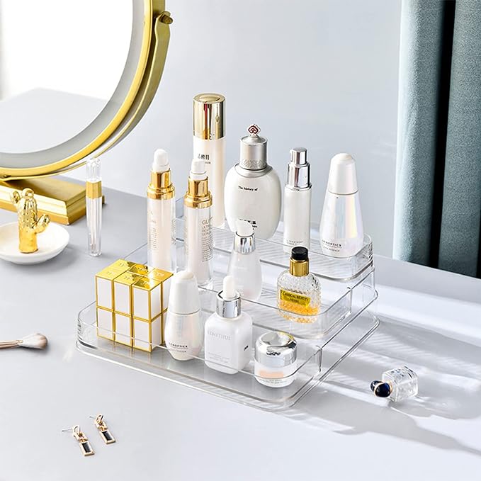 Acrylic Spice Rack, No Assembly Clear 3 Tier Condiment Bottle Shelf Vanity Organizer for Cabinet Kitchen Bathroom (1pcs)