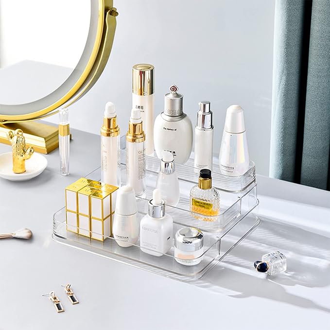 2pcs Acrylic Rack, No Assembly Clear 3 Tier Condiment Bottle Shelf Vanity Organizer for Cabinet Kitchen Bathroom