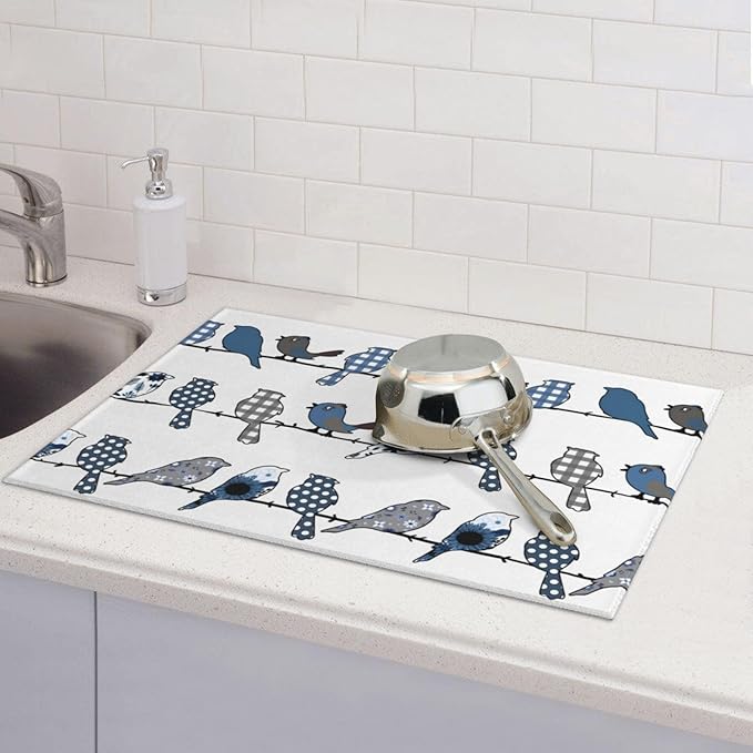 Blue Bird Dish Drying Mat 18x24 For Kitchen Counter Absorbent Microfiber Dishes Pad Dish Drainer Rack Mats Fast Dry Kitchen Accessories-NeatNest