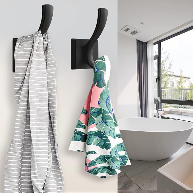 Black Hooks for Wall Towel Hooks, Heavy Duty Thick Aluminum Alloy Entryway Coat Hooks for Hanging Key Robe Hat Backpack, Wall Mount Towel Hooks Bath Kitchen Garage Hooks(4 Pack, Black)-NeatNest