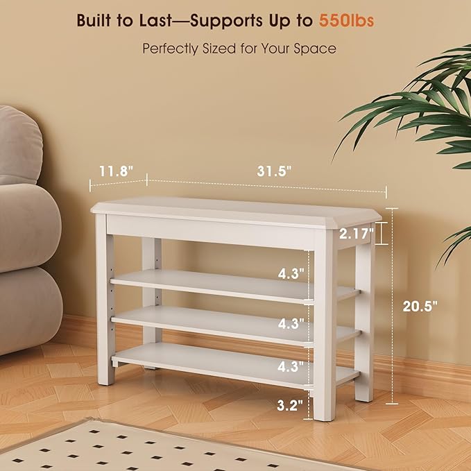 Shoe Rack Bench Seat Rubberwood 3-Tier Wooden Storage Bench 550lbs Compact Mid-Century Modern Design for Entryway, Hallway, Closet, Front Door Entrance, Foyer-NeatNest