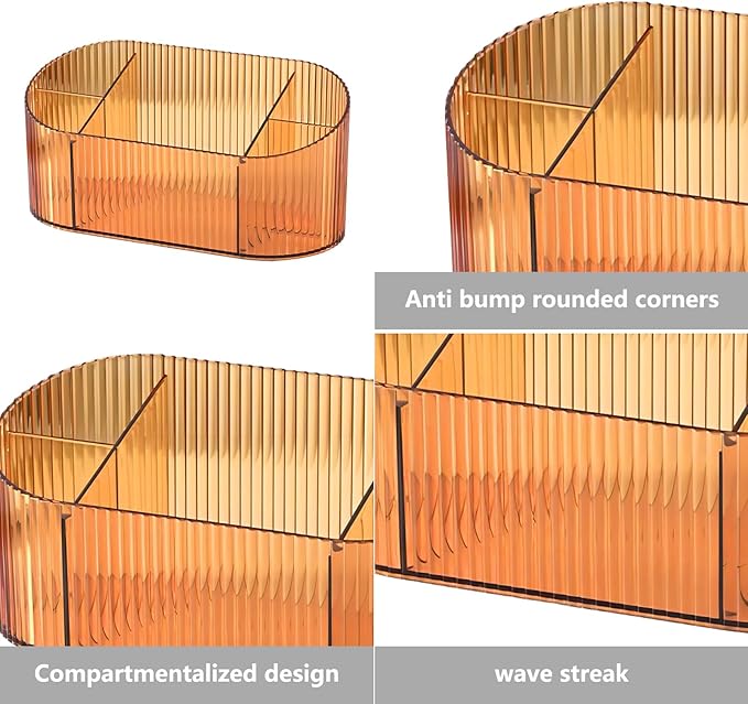 DASITON Large Capacity Makeup Brush Holder,5 Slot Makeup Brush Holder,Vintage striped Make Up Brush Holder,for Vanity Decor,Bathroom Countertops,Desk Storage Container,Cosmetic Display cases(Yelow)-NeatNest