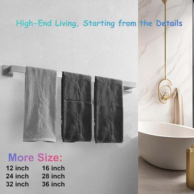 32 Inch Towel Bar for Bathroom 12/16/24/28/32/36 Inch Kitchen Towel Holder Brushed Nickel Towel Rod Wall Mounted SUS304 Rustproof Towel Rack Modern Square Design (1, Brushed Nickel, 32 Inch)