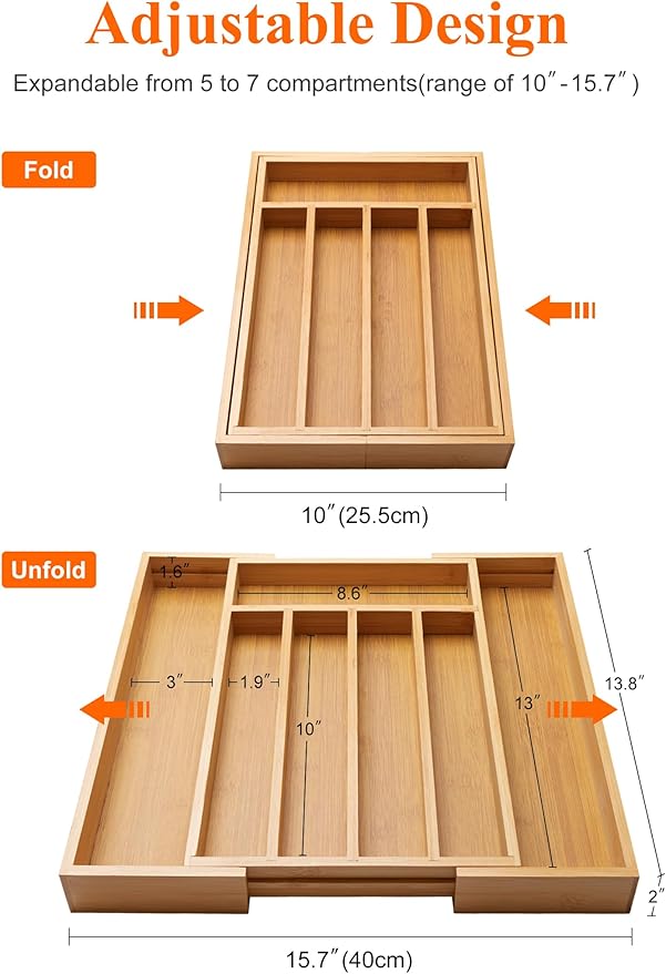 Expandable Large Kitchen Utensil Organizers Bamboo Silverware Drawer Organizer Tray Adjustable Flatware Organizer Fork Spoon Wood Cutlery Tray Cooking Utensils Holder Drawer Divider Silverware Trays-NeatNest