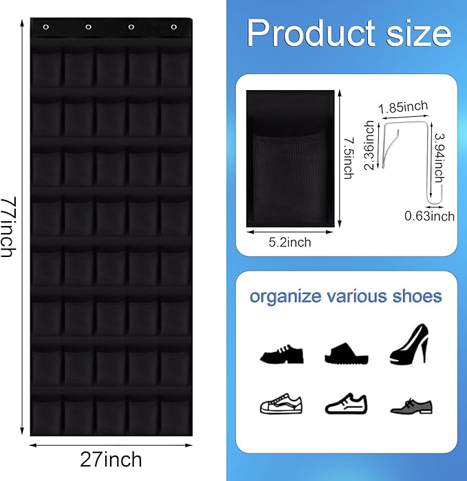 40 Mesh Pocket Over the Door Shoe Organizer,Hanging Shoe Rack for Closet Storage Holder for Dorm Room College Classroom Storag(Black)-NeatNest