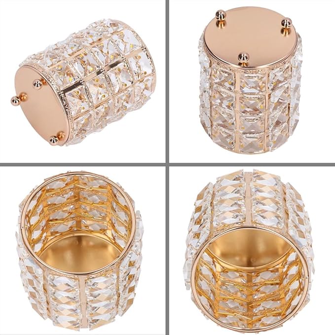 AKOAK 1 Pack Crystal Makeup Brush Holder Office Supplies Storage Rack Eyebrow Pencil/Lipstick/Pencil Makeup Container, Dressing Table, Bedroom, Office (Gold)-NeatNest