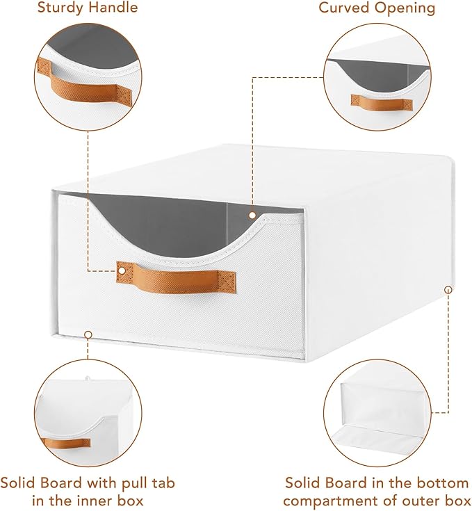 4 Pcs Closet Drawers and Large Size Clothes Storage Bins Push-Out Storage Stackable Shelf Drawers with See-Through Window Closet Organizers for Bedroom, Living Room, Under Bed, White-NeatNest