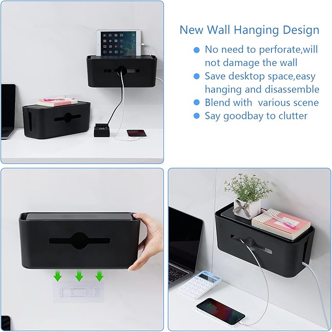 Cable Management Box,Cord Organizer Box for Desk Floor Cable Hide,Cable Box Organizer to Cover The Power Strip Cord Wires for Home Office,Black