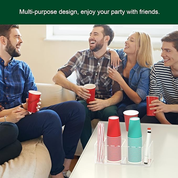 Double Cup Holder with Marker Slot, Party Cup Dispenser Acrylic Cup Organizer Mark Your Cup and Drink Up Caddy Modern Bar Counter Decor, Clear-NeatNest
