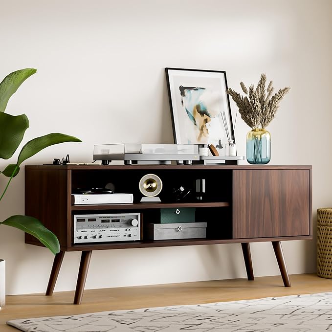 Cozy Castle TV Stand for 48 Inch TV, Mid Century Modern Entertainment Center with Storage Cabinet, TV Media Console for Living Room, Bedroom, Dark Brown-NeatNest