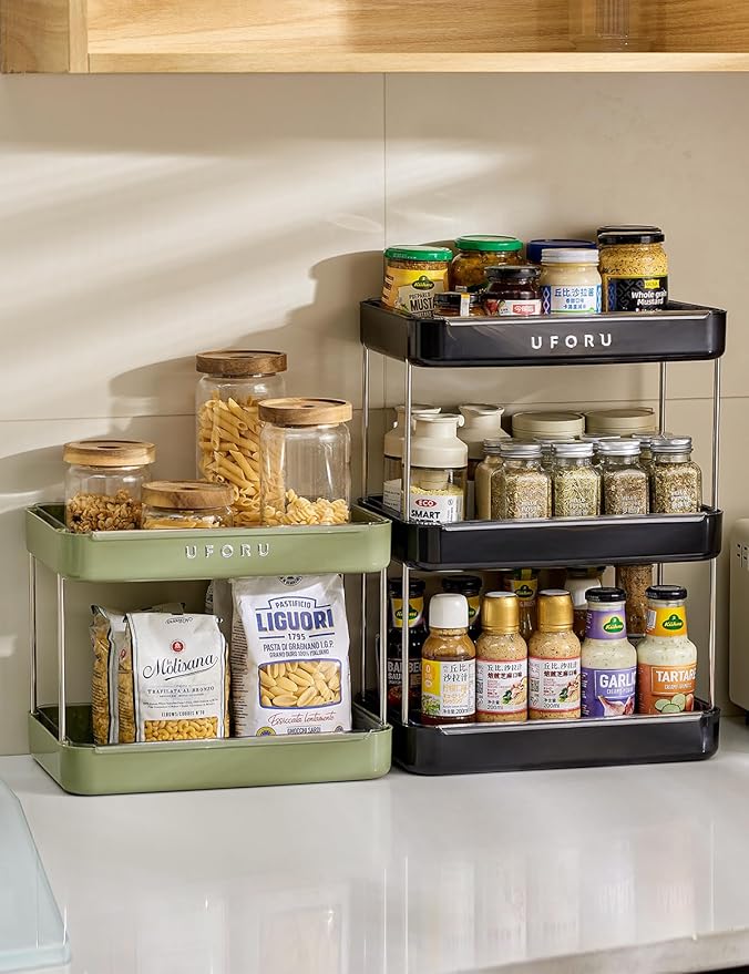 Countertop Coffee Station Organizer | 2-Tier Whisky Glass Tray, Mug Drying Shelf with Removable Drain Tray - Easy to Install, Clean - Spice Rack for Kitchen, Bathroom Counter Organzier-NeatNest