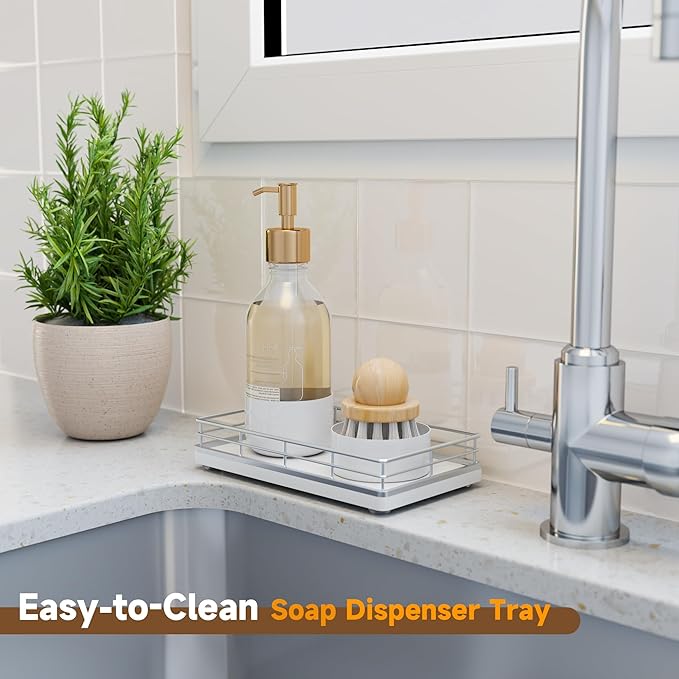 Bathroom Tray for Counter, Oak Wooden 7.5" L Vanity Tray for Jewelry Soap Cologne Organizer for Men Decorative Decor Silver-NeatNest