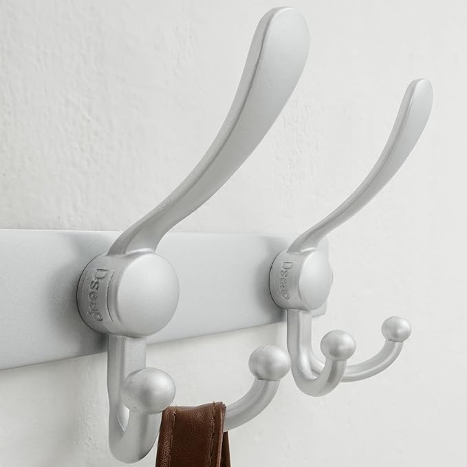 Dseap MaxStrong 2.0 Coat Rack Wall - 37” Long 10 Tri Hooks - Ultra Heavy-Duty Stainless Steel Wall Mount Coat Hanger, Hook Rail for Clothes Hats Jacket Towels Silver