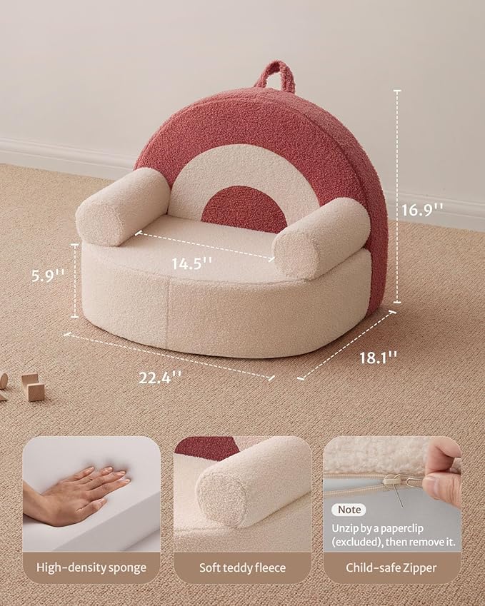 Blissful Diary Toddler Chair Comfy, Foam Kids Chair with Soft Teddy Plush, Toddler Reading Armchair with Cute Arclet Designs- Light Cream-NeatNest
