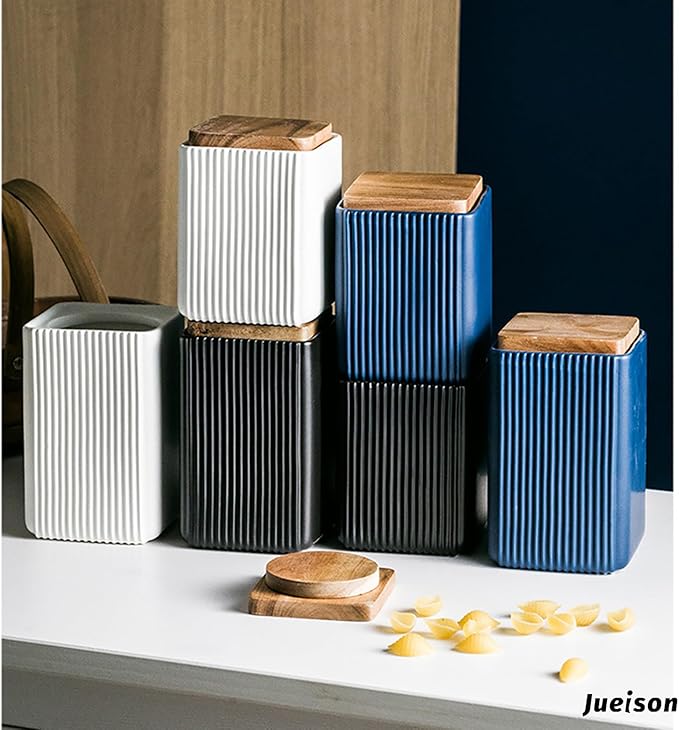 Ceramic Storage Jars Modern Elegant Highly Polished Airtight Storage Canisters with Lid Whiteware Food Stroage Jar for Kitchen Spice Tea Vanilla Sugar Coffee Beans (Blue-1000ML)-NeatNest