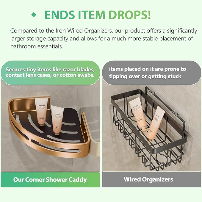 Adhesive Shower Corner Caddy,2-Pack Heavy Duty Shower Corner Shelves Rack with 8 Hooks and 1 Towel Bar,Rustproof Bathroom Organizer No Drilling Wall Mounted