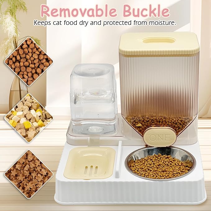 Fhiny Gravity Cat Feeder & Water Dispenser, 2 in 1 Automatic Puppy Waterer Removable Stainless Steel Food Bowls Set Self Feeding Pet Food Storage for Cat Kitten Puppy Easy Clean (Yellow)-NeatNest