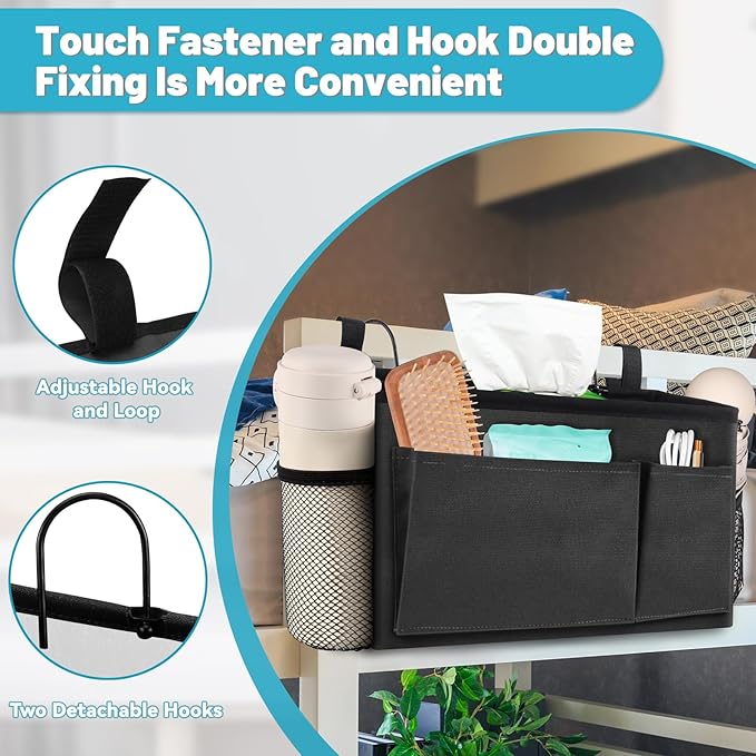 BlissTotes Bedside Caddy, Bedside Storage Organizer for Bunk Bed Accessories, Dorm Storage for Bedside Shelf and Bunk Bed Shelf, Bed Caddy for Home, Dorm, Bunk (Dark Gray, 2 Pack)-NeatNest